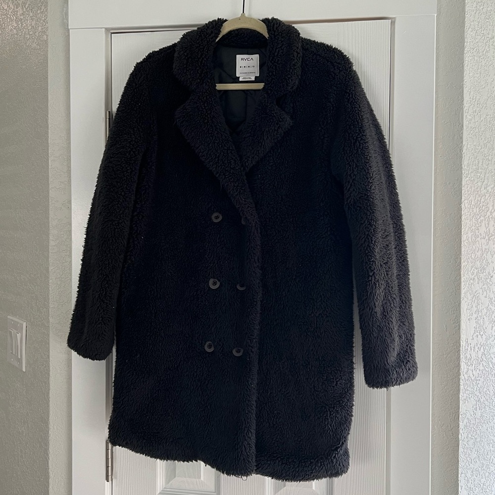 RVCA Double Breasted Black Quilted Teddy Jacket Size Medium